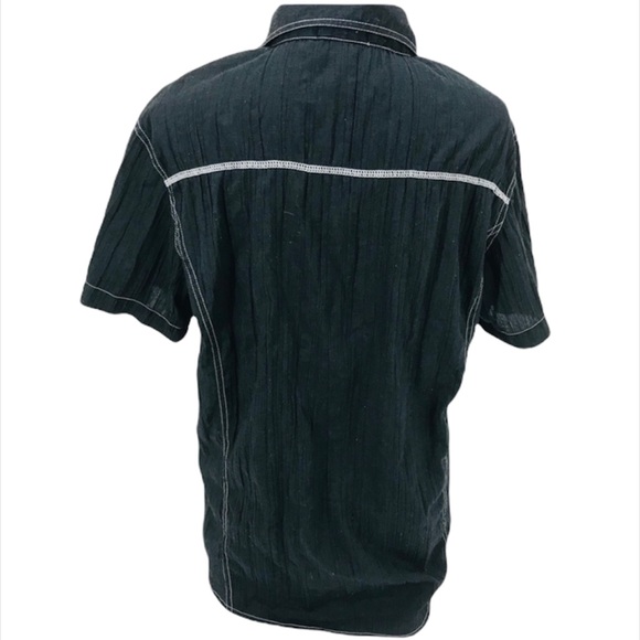 Pop Icon Wrinkled Look Short Sleeve Shirt, Black, Medium - Picture 2 of 5